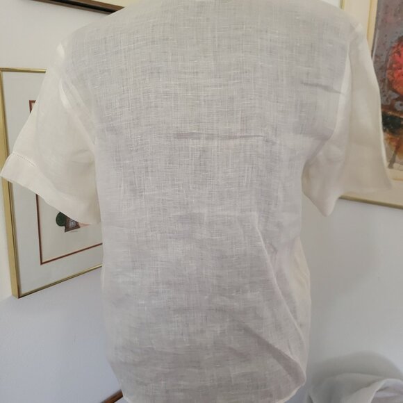 Vintage Ann Taylor Cream 100% Linen Short Sleeve Shirt - Picture 3 of 5